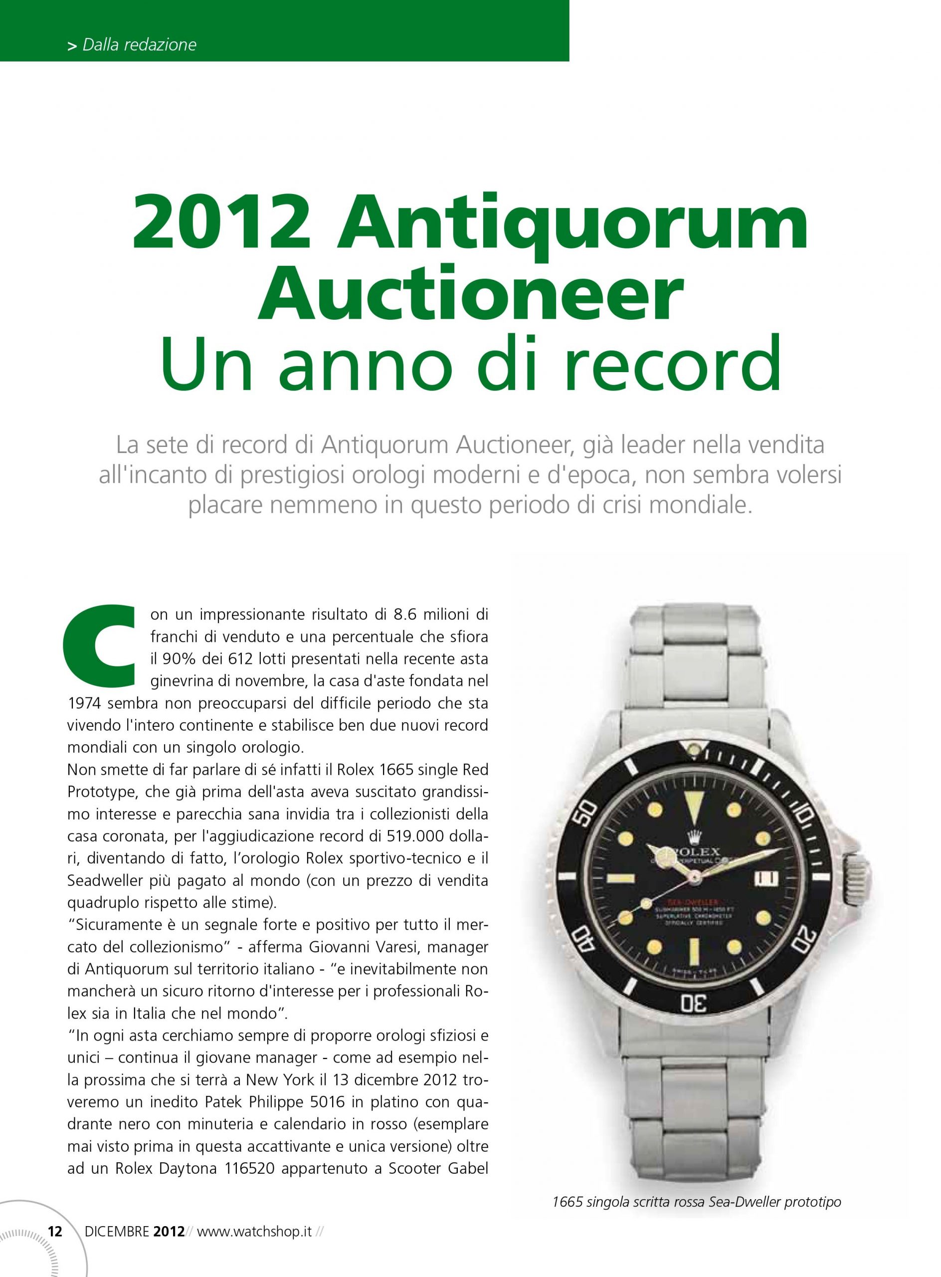 2012 Antiquorum Auctioneer Un anno di record